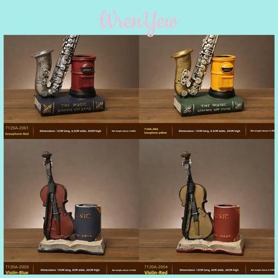 Organizador de Canetas de Resina de Violino Clássico para Decoração de Mesa na Sala de Estar ou Escritório