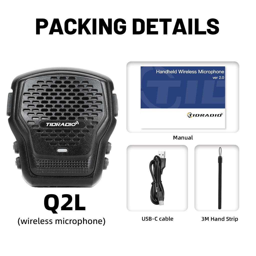 TIDRADIO Q2L Altoparlante Wireless Mic per Walkie Talkie, App Zello & Odmaster, Riduzione Rumore AI, Programma Radio