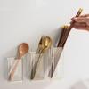 Transparent Wall Mounted Chopsticks Tube Adhesive Spoon Cutlery Organizer Cage Storage  Cabinet