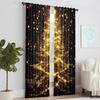 Christmas Tree Print Curtains Rod Hole Design For Easy Hanging Perfect For Living Room Bedroom Office Polyester Home 2Pcs Golden