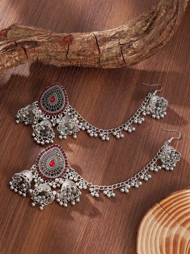 Retro Rhinestone Indian Wind Chime Tassel Earrings - Bohemian Ethnic Style