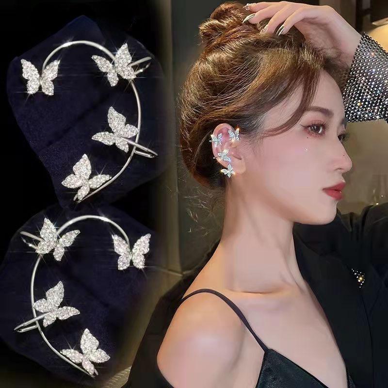 

Серьги-бабочки с цирконием, серьги-бабочки с оберткой вокруг ушей, регулируемые серьги-манжеты для женщин, серьги-бабочки с цирконием без пирсинга Left ear серебряный