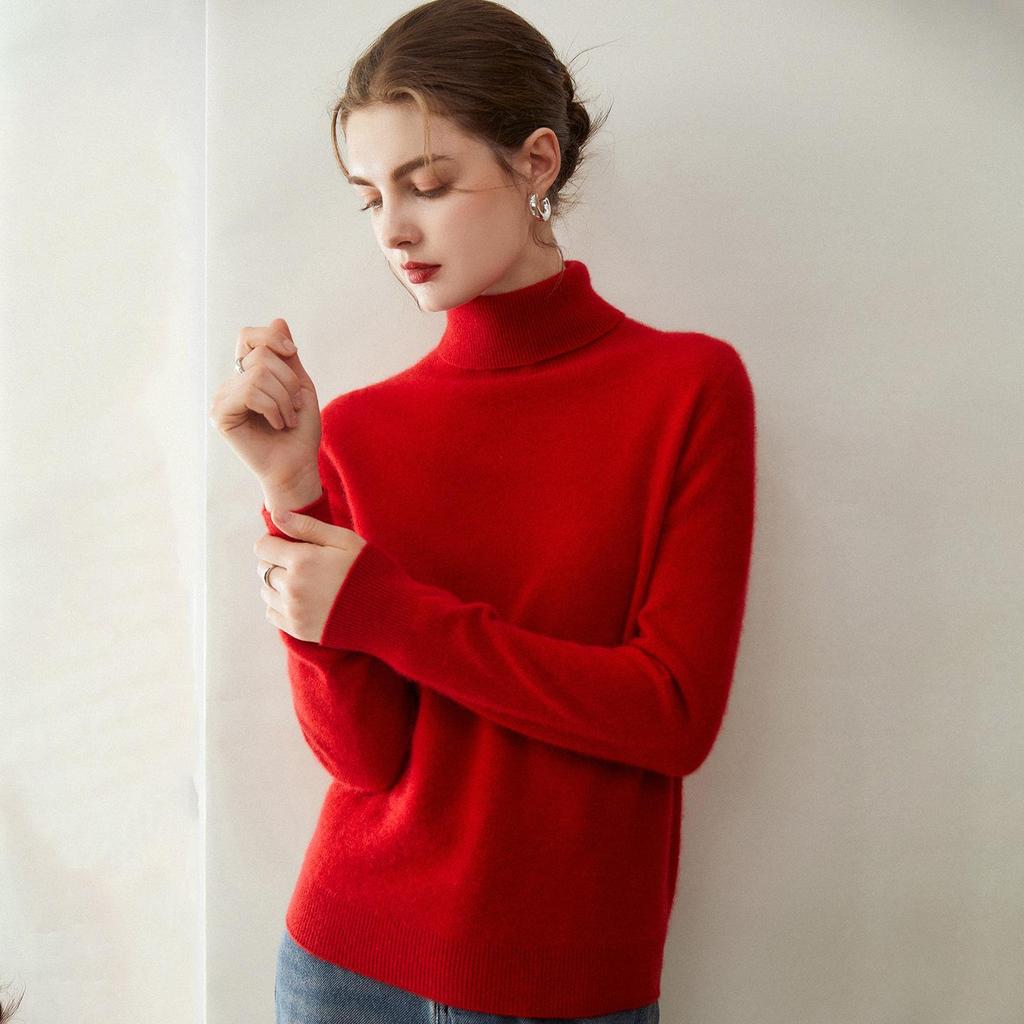 Women's High Neck 100% Pure Cashmere Sweater - Autumn/Winter Loose Pullover Knitwear