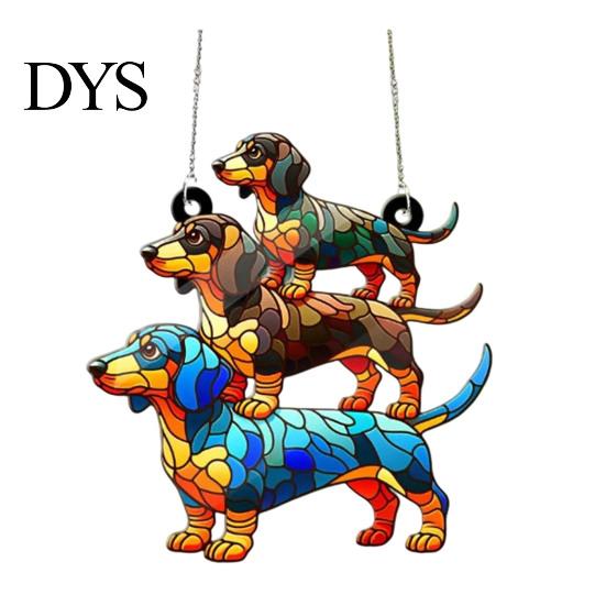 Sonnenfänger Dekoration für Fenster Dackel Hängende Verzierung, Acryl Fensterfänger, Niedliche Hund Innenzubehör Haus Raum Dekoration, Vorderseite
