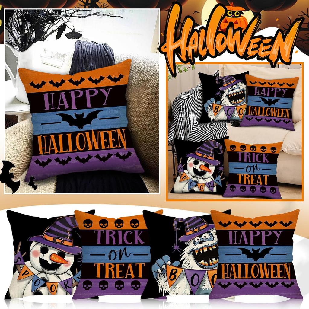 Halloween Decorative Linen Throw Pillow Cover With Single Sided Print (Pillow Insert Not Included)