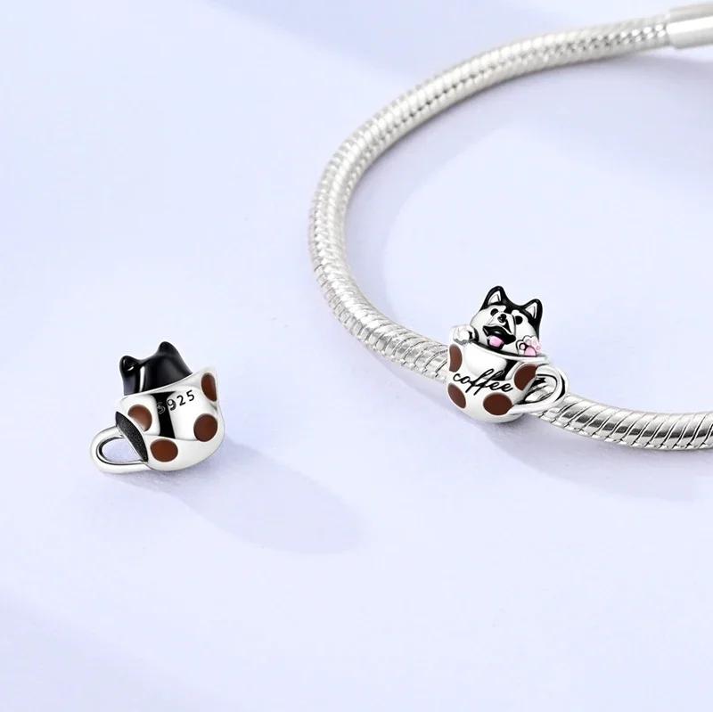 Copper Cute Animals Series Black Cat Beads Bear Puppy Pet Charm Fit Original Bracelet For Women Diy Fine Exquisite Gift