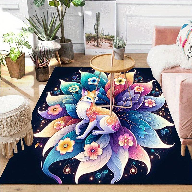 1pc Nine Tailed Fox Design Area Rug - Soft, Anti-Slip, and Durable Gaming Room Decor for Bedroom