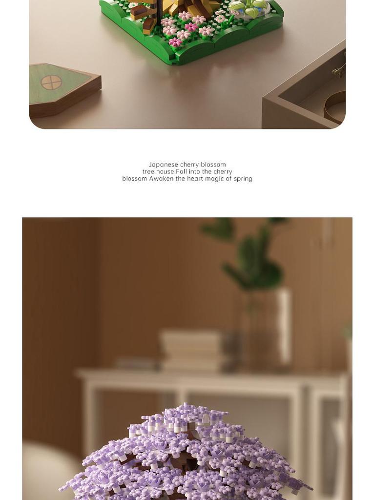 Cherry Blossom Treehouse Compatible with LEGO Blocks - DIY Flower Ornament & Gift for Girls