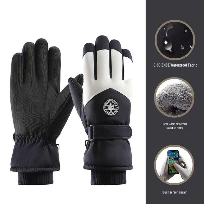 Fleece-Lined Waterproof Ski Gloves - Non-Slip, Touchscreen Compatible, for Men & Women, Thick, Windproof Winter Gloves for Cycling
