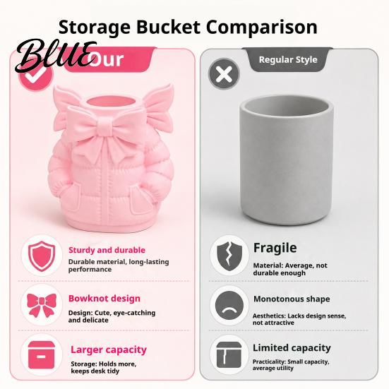 PLA Material Desk Storage Cute Bow Puffer Jacket Pen Holder 3D Printed Desktop Organizer Decorative Home Office Tidy Makeup Brush Cup Creative