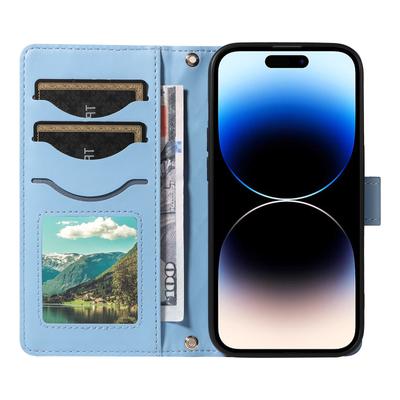 Für iPhone 14 Pro Max Hülle Rautenmuster Leder Handyhülle Brieftasche mit Lanyards
