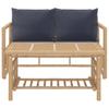 2 Piece Garden Lounge Set with Dark Grey Cushions Bamboo