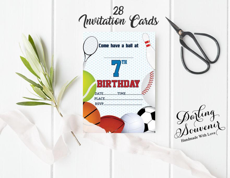 Darling Souvenir Blue Birthday Invitation Card 28 Pcs Fill or Write In Blank Invites Printable Party Supplies 5 X 7 Inches