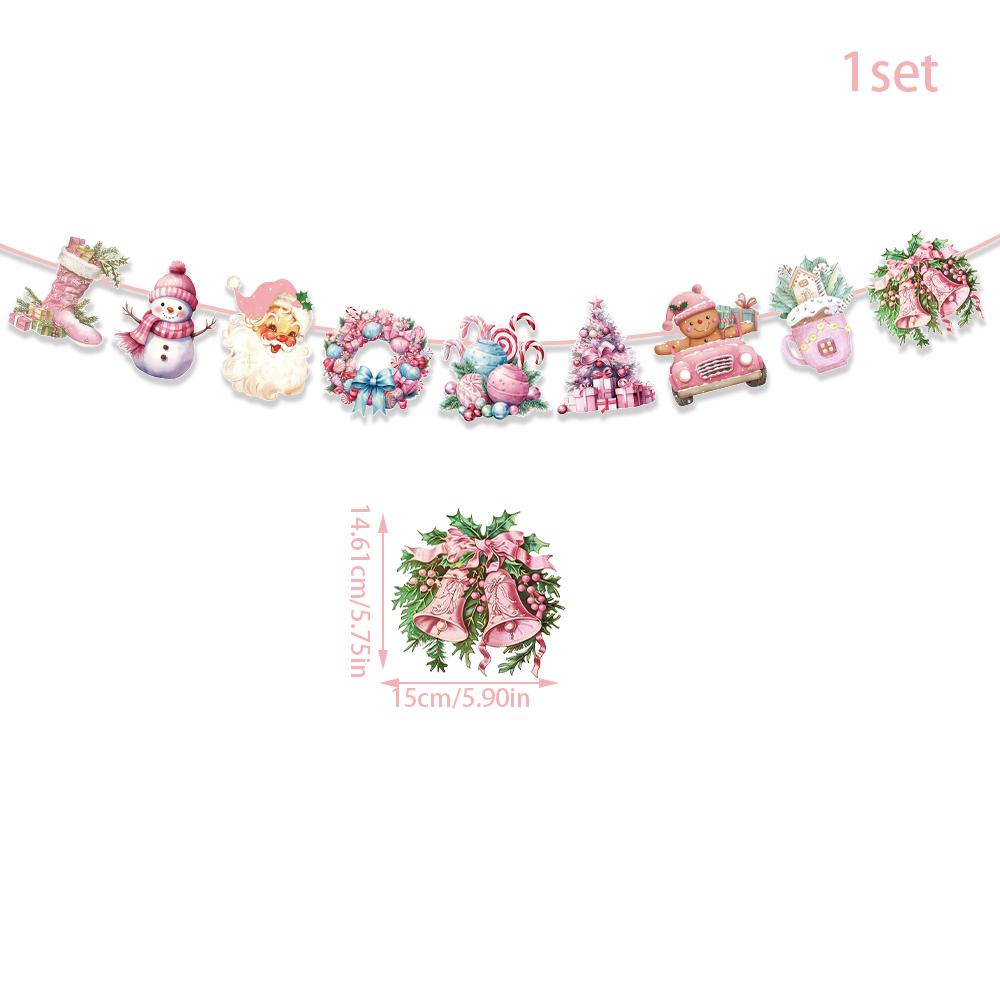 

Pink Vintage Christmas Banner Santa Snowman decor Merry Christmas Hanging Garland for Home Navidad Xmas Ornaments New Year Gift