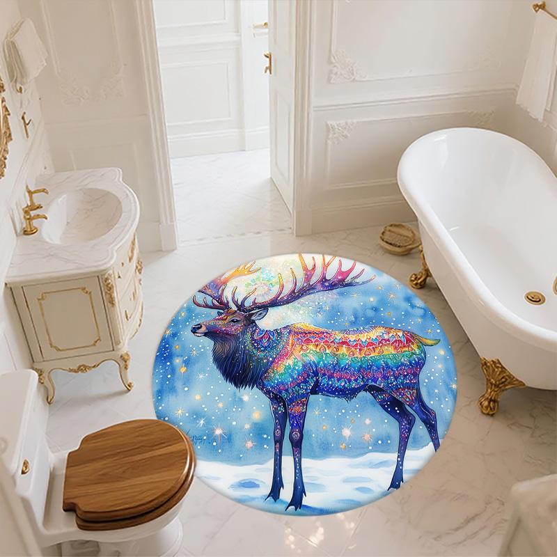 Colorful Deer,Round Area Rug,Carpet Rug for Living Room Bedroom Sofa Playroom Decor,Non-slip Floor Mat