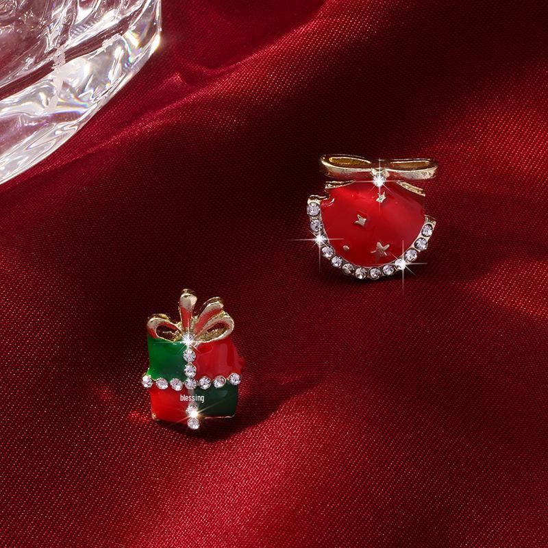 Christmas Santa Snowflake, Candy Cane, Bell, and Elk Earrings with Christmas Hat Design