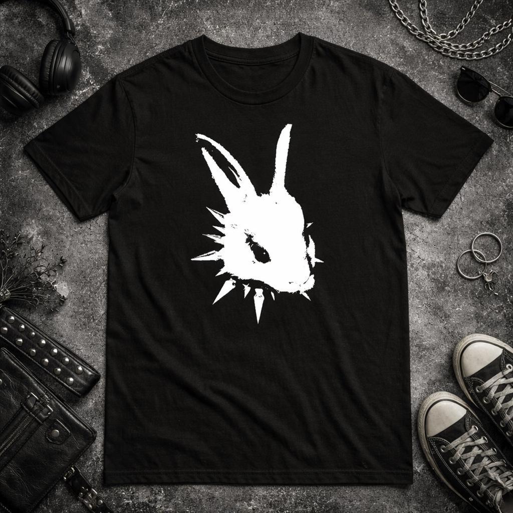 Y2k Stacheliger Punk Hase T-Shirt | Grunge Kaninchenschädel Silhouette, Alternatives Tier Shirt Y2k