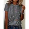 Multicolor floral printed T-shirt, casual street style, high-end top women's clothing, short-sleeve T-shirt for 2025.