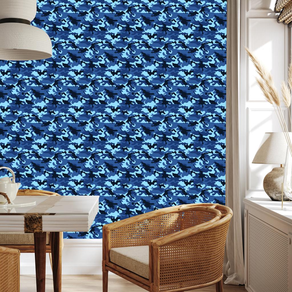 Military Camouflage Wallpaper Blue, Navy Blue and Azure 50x1000