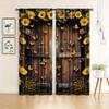 2PCS Daisy Wooden Door Printed Artistic Curtains, Pole Bag Polyester Material Design, Bedroom, Home Decoration