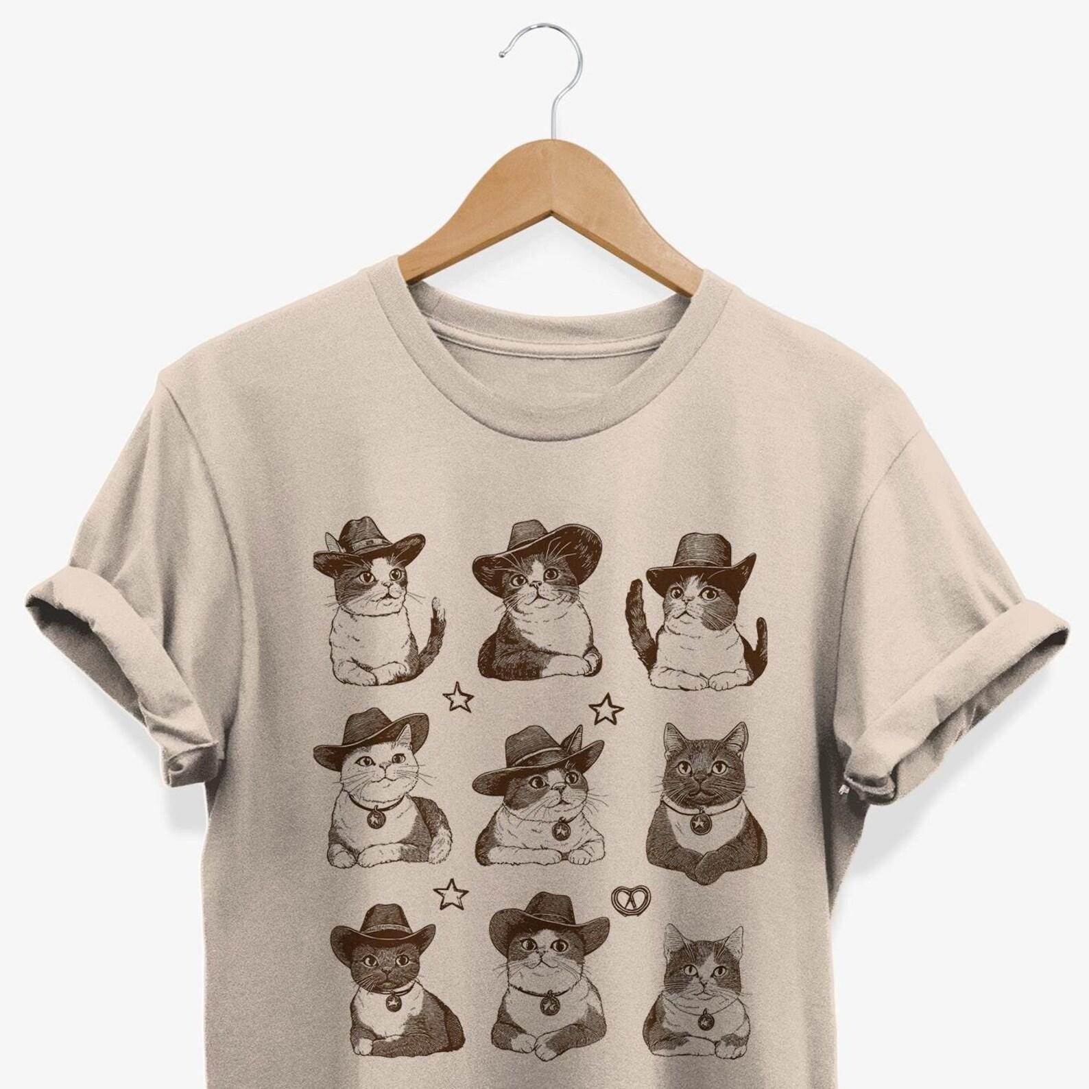 Vintage Western Cowboy Cats T-shirt, Retro Kittens Graphic Tee, Funny Ranch Cat Lovers Gift 3XL