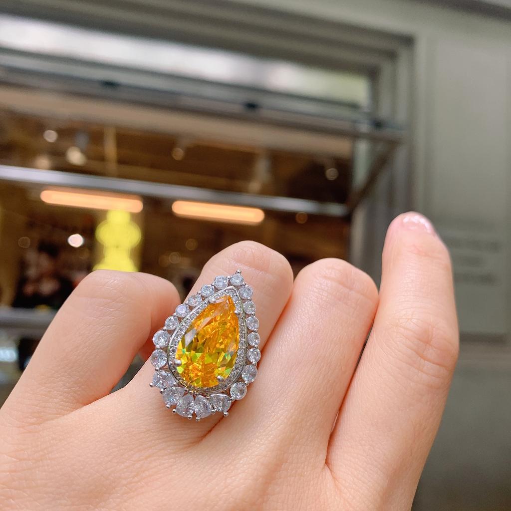 Šperky Imitace Barevný Poklad Retro Styl Prsten Zářící Diamanty, Prsten Kapka Vody Hlavní Kámen 10 * 16
