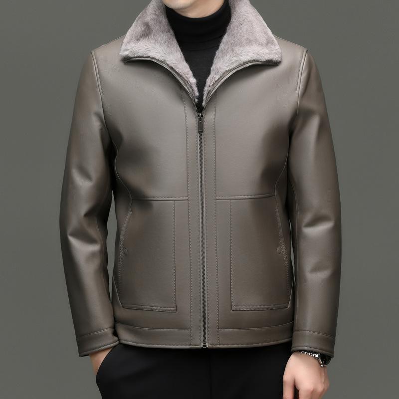 

Новая кожаная куртка-пуховик для мужчин среднего и пожилого возраста, утолщенный бархат, зимняя теплая куртка, кожаная куртка Daddy, повседневная M