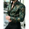 Cămașă Bărbați cu Imprimeu Floare de Bujor, Mânecă Lungă, Guler Slim Fit, Trendy Casual pentru Petrecere