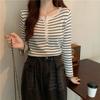 Versatile Striped Long Sleeve Knitwear Women's Early Autumn Winter Thin Loose Outerwear Base Layer Top