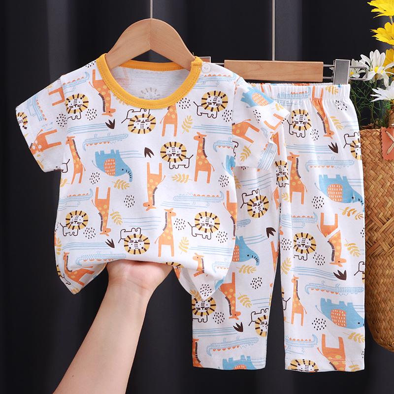 Kids' Summer Cotton Lounge Set - Short Sleeve T-shirt & Long Pants for Boys & Girls