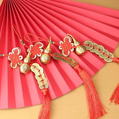 Pure Copper Brass Gourd Car Pendant with Chinese Tassel - Fortune-Attracting Ornament for Car or Front Door