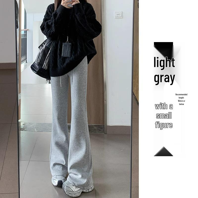 Women's Petite High-Waisted Micro-Flare Sweatpants - Dark Grey, Slimming Fit, 145-150cm, Spring/Autumn Style