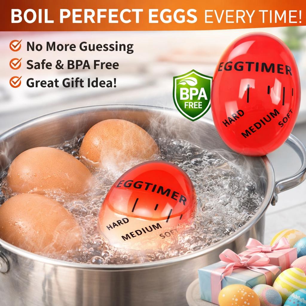 Egg Timer Alarm Clock for Kitchen - Perfect Soft/Medium/Hard Boiled Eggs Decorative Cooking Tool with 3-Stage Doneness Indicator3