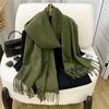 Winter Scarf Women Luxury Autumn Winter Cashmere Scarf Thickened Warm Shawl Classic Tassels Fluffy Scarf Solid Cope Foulard