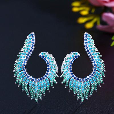 CMM Summer Style Tiny Light Blue Cubic Zirconia Big Hollow U Shape Stud Earrings