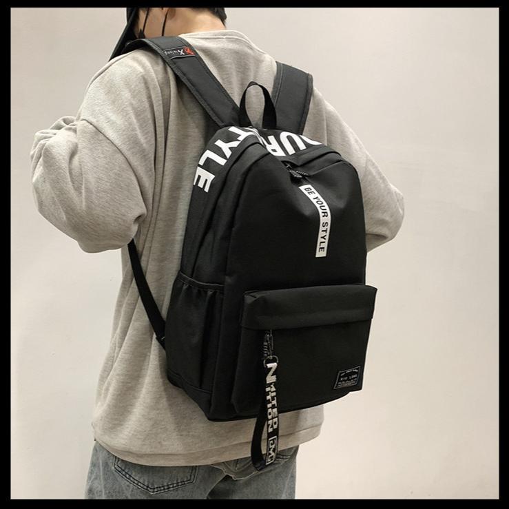 Velkokapacitní jednobarevný nepromokavý nylonový ležérní batoh školní taška