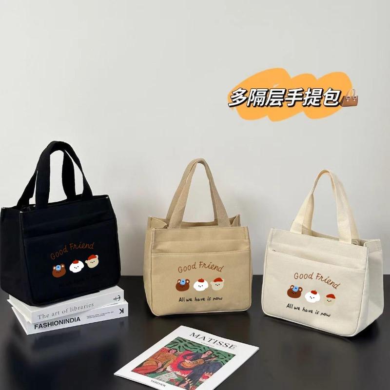 New canvas tote bag dirt-resistant large-capacity simple office worker student versatile lunch box mommy thermal insulation bento bag