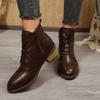 Retro 2026 Autumn and Winter New Products Low Heel Lace-up Women's Booties Full Leather Motorcycle Boots