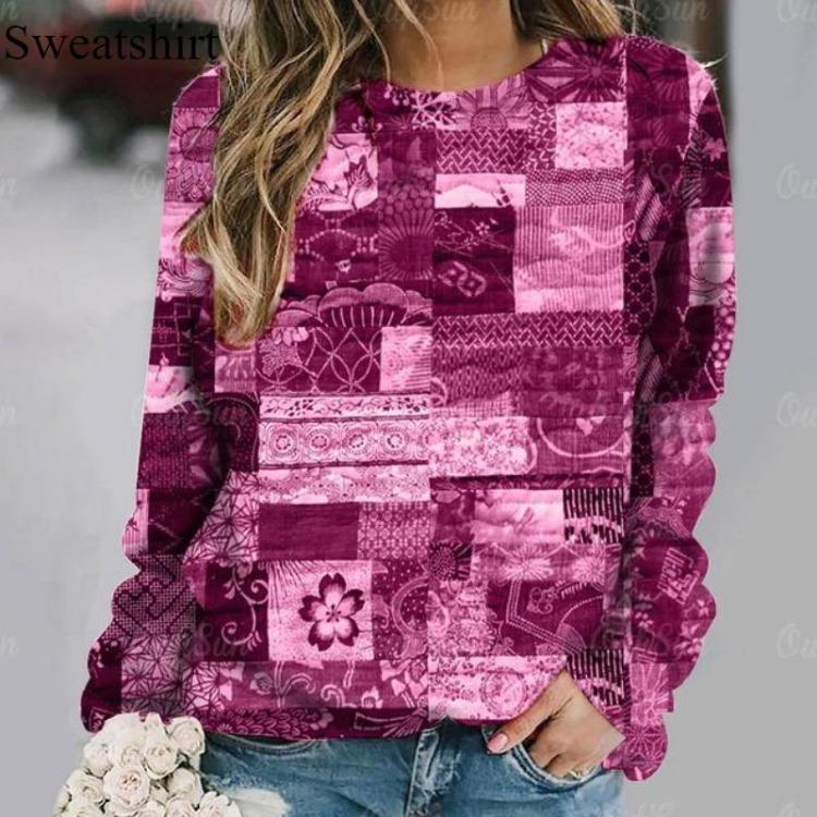 Fashion Vintage Women's 3D Printed Sweatshirt Loose Casual Long Sleeve O Neck Top Winter Autumn Wear Temperament Design
