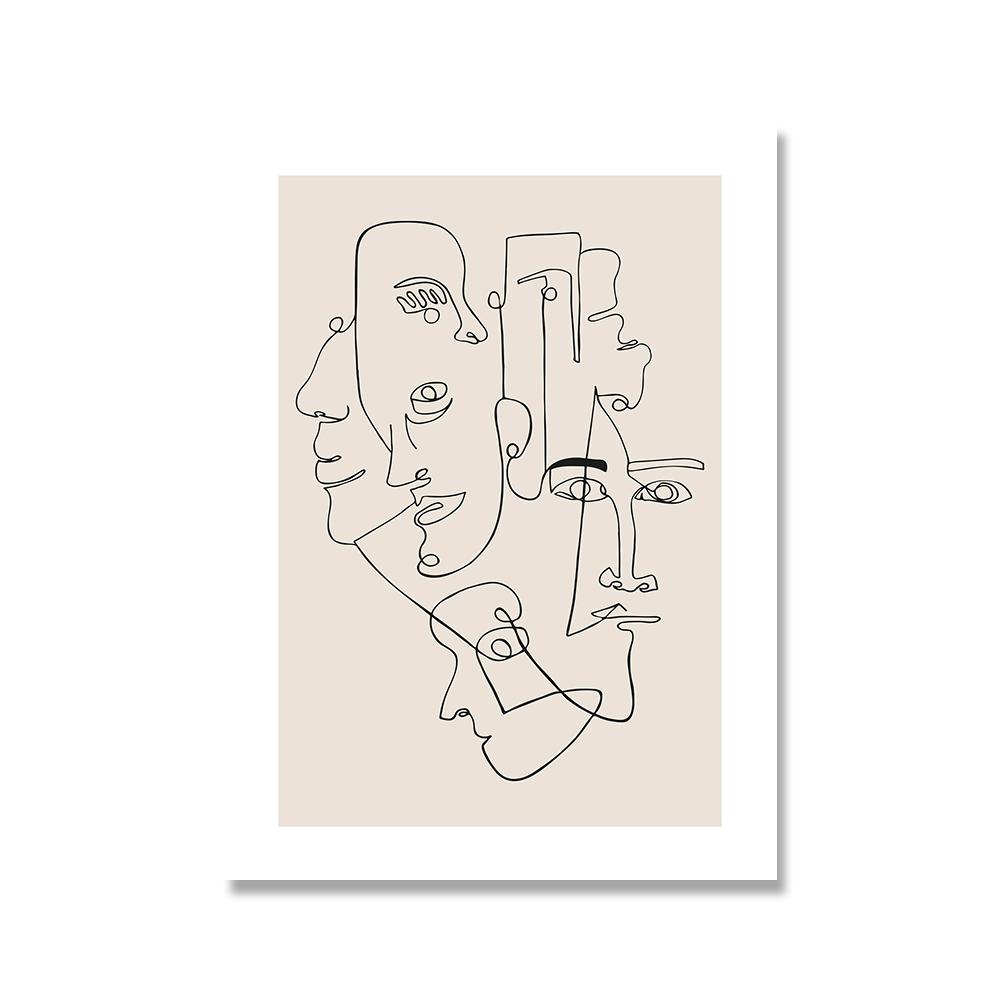 Abstrakte Linie Gesicht Galerie Kunst Poster Beige Schwarz Leinwand Malerei Trendy Boho Bilder Zimmer Wand Dekor Innen Wohndekoration