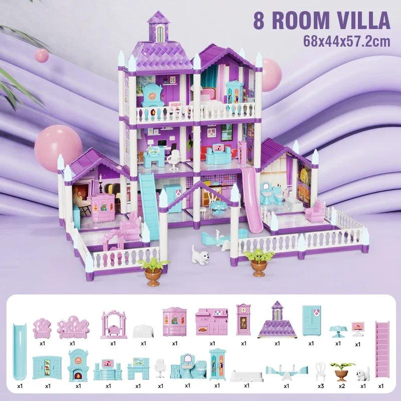 Large Doll House Assembly Villa House 3D Diy Dream Princess Castle Villa Assembly Doll House Set Toy Girl Pretend Family Toy