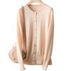 Women's Merino Wool Cardigan: Solid Color, Loose Fit, Round Neck, Short Knit, Long Sleeve Sweater.