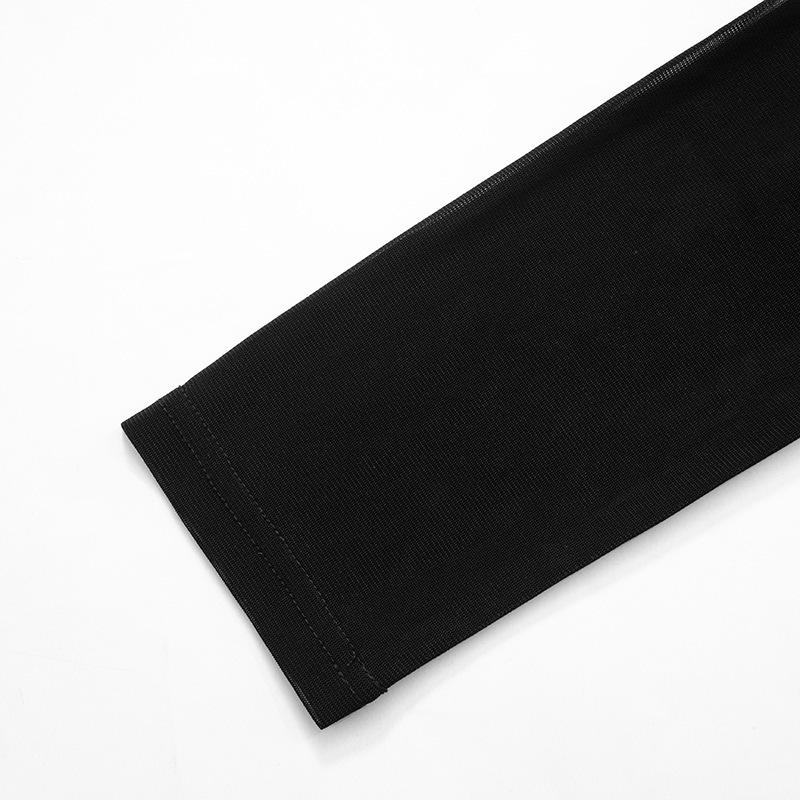 Sawadika Q24TP607 Women's High Neck Long Sleeve Sheer Solid Color T-shirt