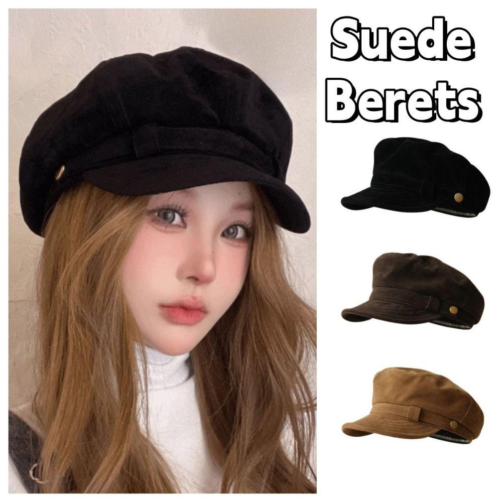 Flat Top Suede Berets Short Brim Painter Hat Casual Newsboy Hat  Women