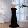 Black bow fishtail evening dress crystal beads high-end thin wedding performance dress LA11010