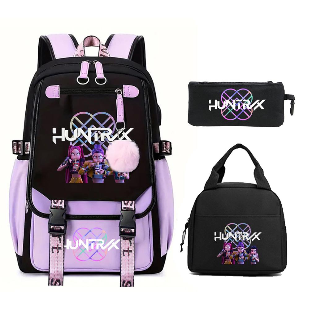 Animation Cartoon Printing Large Capacity Student School Bag Children'S Meal Bag Casual Pencil Bag Three-Piece Set