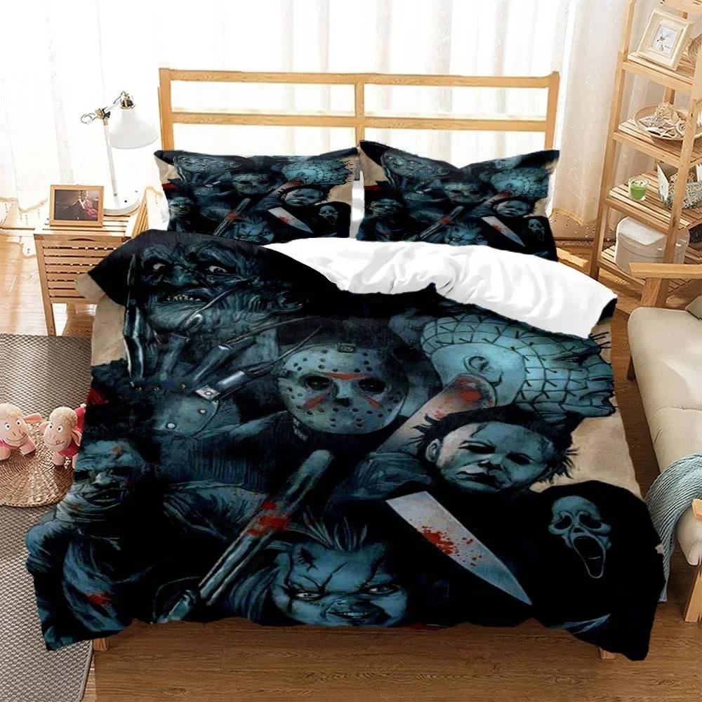 Comforter Halloween Horror Movie Clown Bedding Set 3D Printed Suitable For Bedroom Kids Home Textile