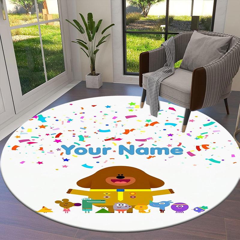 Hey Duggee Custom Name Round Area Rug,Carpet Rug for Living Room Bedroom Sofa Playroom Decor,Non-slip Floor Mat