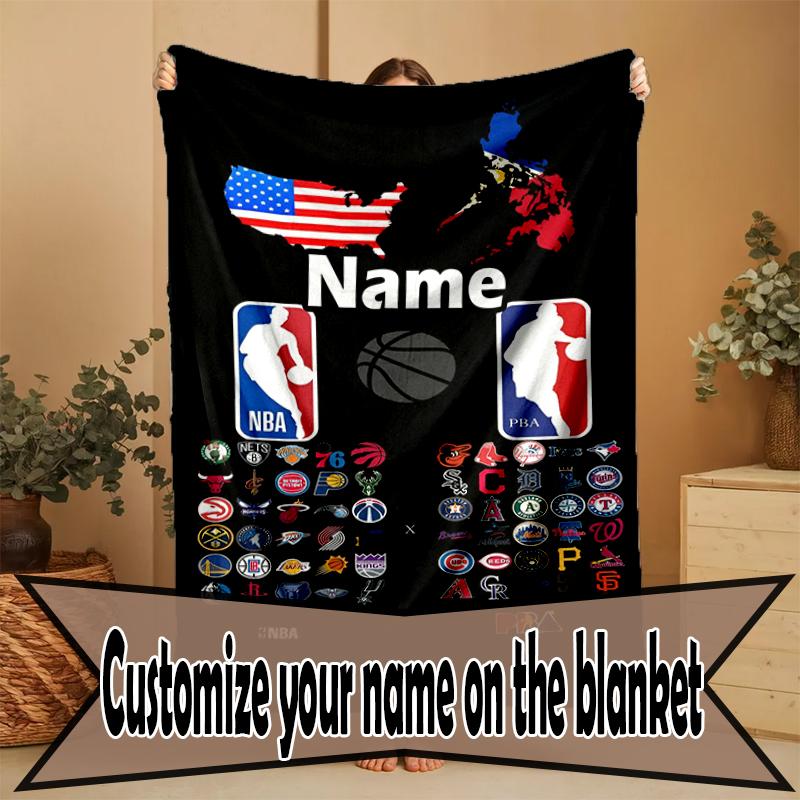 Custom Name Personalized NBA Print Blanket, Home Decor, Bedroom, Sofa, Camping, Couch, Gifts for Birthday Christmas
