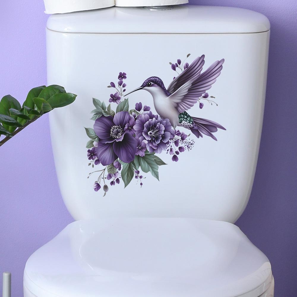 Purple Flower Magpies Bathroom Toilet and Home Beautification Stickers